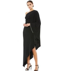 Mac Duggal Shop For One Shoulder Asymmetrical Cape Sleeve Dress