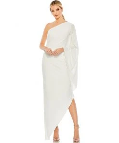 Mac Duggal Shop For One Shoulder Asymmetrical Cape Sleeve Dress