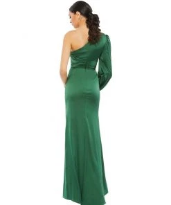 Ieena For Mac Duggal Shop For Draped Satin One Shoulder Ruched Evening Gown
