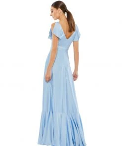 Ieena For Mac Duggal Satin Flounce Split Sleeve Gown