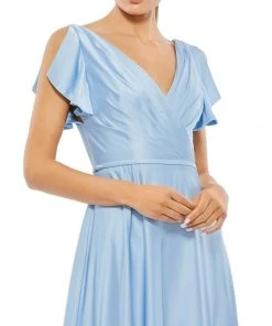 Ieena For Mac Duggal Satin Flounce Split Sleeve Gown 5 Ieena For Mac Duggal Satin Flounce Split Sleeve Gown