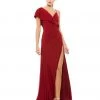 Ieena For Mac Duggal Asymmetric Jersey Ruffled Cap Sleeve Gown