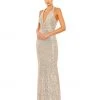 Ieena For Mac Duggal Sequined Halter Plunge Neck Gown
