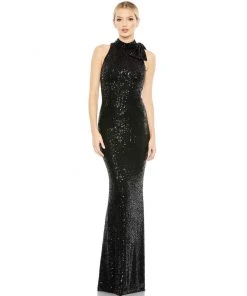 Ieena For Mac Duggal Sequined Soft Tie Halter Neck Column Gown 12 Ieena For Mac Duggal Sequined Soft Tie Halter Neck Column Gown