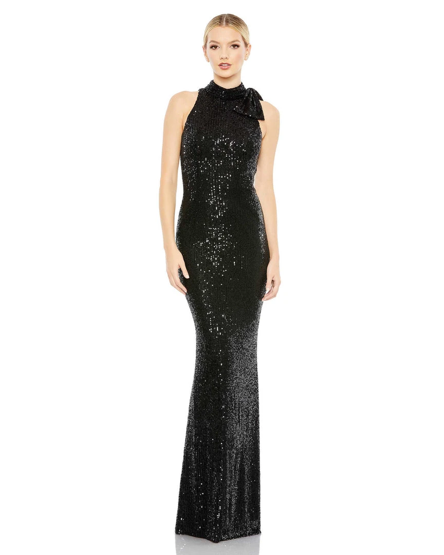 Ieena For Mac Duggal Sequined Soft Tie Halter Neck Column Gown 4 Ieena For Mac Duggal Sequined Soft Tie Halter Neck Column Gown