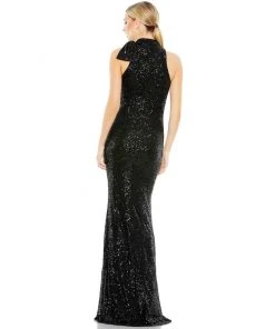 Ieena For Mac Duggal Sequined Soft Tie Halter Neck Column Gown 13 Ieena For Mac Duggal Sequined Soft Tie Halter Neck Column Gown