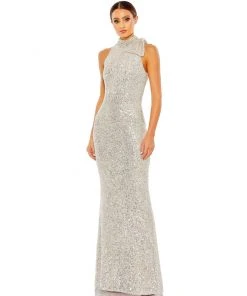 Ieena For Mac Duggal Sequined Soft Tie Halter Neck Column Gown 15 Ieena For Mac Duggal Sequined Soft Tie Halter Neck Column Gown
