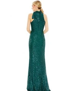 Ieena For Mac Duggal Sequined Soft Tie Halter Neck Column Gown
