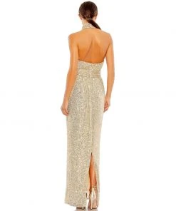 Ieena For Mac Duggal Sequined Halter Neck Belted Soft Tie Dress