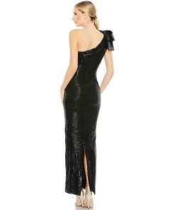 Ieena For Mac Duggal Shop For Sequined Bow One Shoulder Column Gown