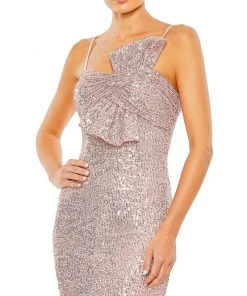 Ieena For Mac Duggal Sequined Strappless Faux Bow Column Gown Bridesmaid Dresses