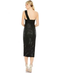 Ieena For Mac Duggal Sequined One Shoulder Front Bow Dress