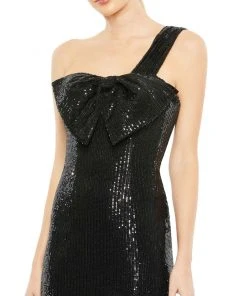 Ieena For Mac Duggal Sequined One Shoulder Front Bow Dress