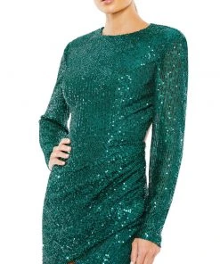 Ieena For Mac Duggal Shop For Sequined Long Sleeve Open Back Ruched Dress 5 Ieena For Mac Duggal Shop For Sequined Long Sleeve Open Back Ruched Dress