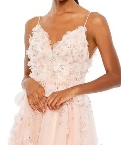 Mac Duggal Floral Embellished Sleeveless High Low Gown