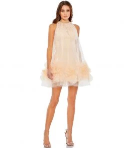 Mac Duggal Halter Neck Flowy Petal A Line Mini Dress Shop For