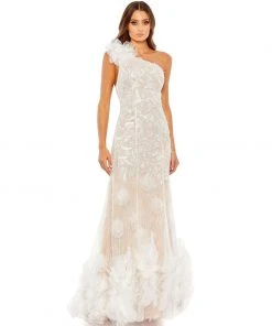 Mac Duggal Beaded Strappy One Shoulder Petal Mermaid Gown Shop For