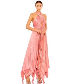 Mac Duggal Shop For Pleated Halter Neck Asymmetrical Hem Gown