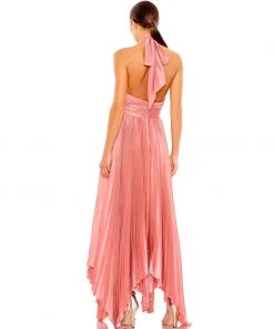 Mac Duggal Shop For Pleated Halter Neck Asymmetrical Hem Gown