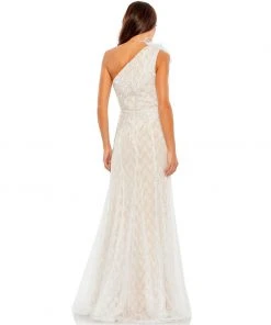 Mac Duggal Shop For Lace Embellished Feathered One Shoulder Gown