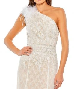 Mac Duggal Shop For Lace Embellished Feathered One Shoulder Gown