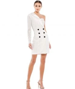 Ieena For Mac Duggal Shop For One-Shoulder Tuxedo Cocktail Dress