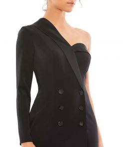 Ieena For Mac Duggal Shop For One-Shoulder Tuxedo Cocktail Dress
