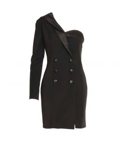 Ieena For Mac Duggal Shop For One-Shoulder Tuxedo Cocktail Dress