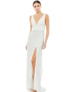 Ieena For Mac Duggal Shop For CLASSIC V-NECK WRAP EVENING GOWN