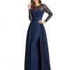 Mac Duggal Long Sleeve Lace Overskirt Gown