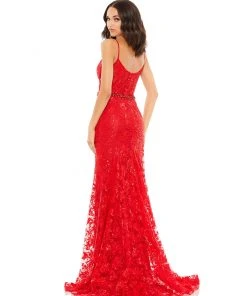 Mac Duggal Floral Lace Bustier Gown