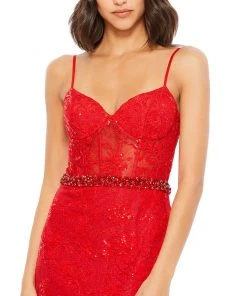 Mac Duggal Floral Lace Bustier Gown