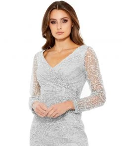 Mac Duggal Shop For V-Neck Embroidered Surplice Midi Dress