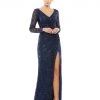 Mac Duggal Shop For Long Sleeve Ruched Sequined V-Neck Gown