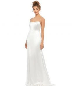 Ieena For Mac Duggal Satin Crystal-Encrusted Evening Gown