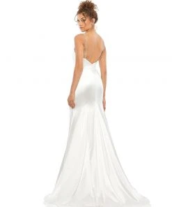 Ieena For Mac Duggal Satin Crystal-Encrusted Evening Gown