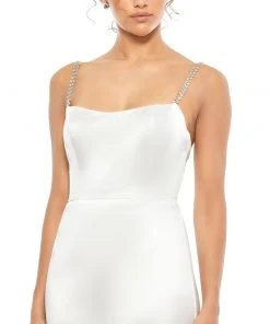 Ieena For Mac Duggal Satin Crystal-Encrusted Evening Gown