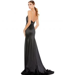 Ieena For Mac Duggal Satin Crystal-Encrusted Evening Gown