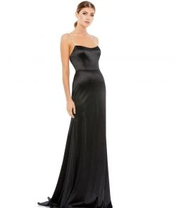 Ieena For Mac Duggal Satin Crystal-Encrusted Evening Gown