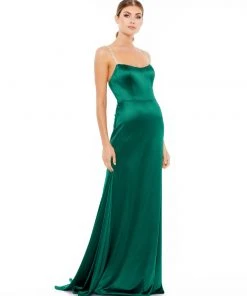 Ieena For Mac Duggal Satin Crystal-Encrusted Evening Gown