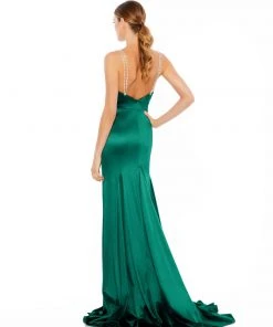 Ieena For Mac Duggal Satin Crystal-Encrusted Evening Gown
