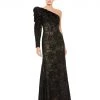 Mac Duggal Shop For One Sleeve Beaded Gown With Floral Lace Overlay