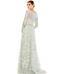 Mac Duggal Platinum Embellished Evening Gown