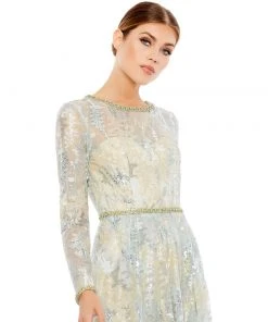 Mac Duggal Platinum Embellished Evening Gown