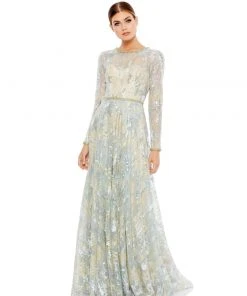 Mac Duggal Platinum Embellished Evening Gown