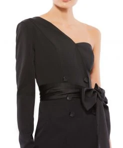 Ieena For Mac Duggal Shop For One Shoulder Tie Waist Tuxedo Dress