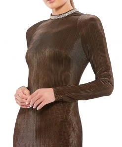 Ieena For Mac Duggal Metallic Beaded High Neck Raglan Sleeve Mini Dress