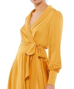 Ieena For Mac Duggal Satin Long Sleeve Wrap Dress