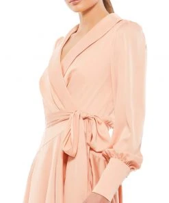 Ieena For Mac Duggal Satin Long Sleeve Wrap Dress