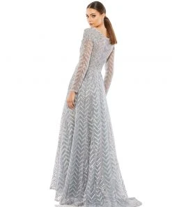 Mac Duggal Long Sleeve Chevron Embroidered Gown Shop For